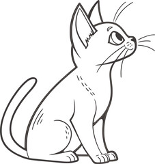 Elegant Illustration of a Graceful Cat with Curious Pose in Monochrome Style