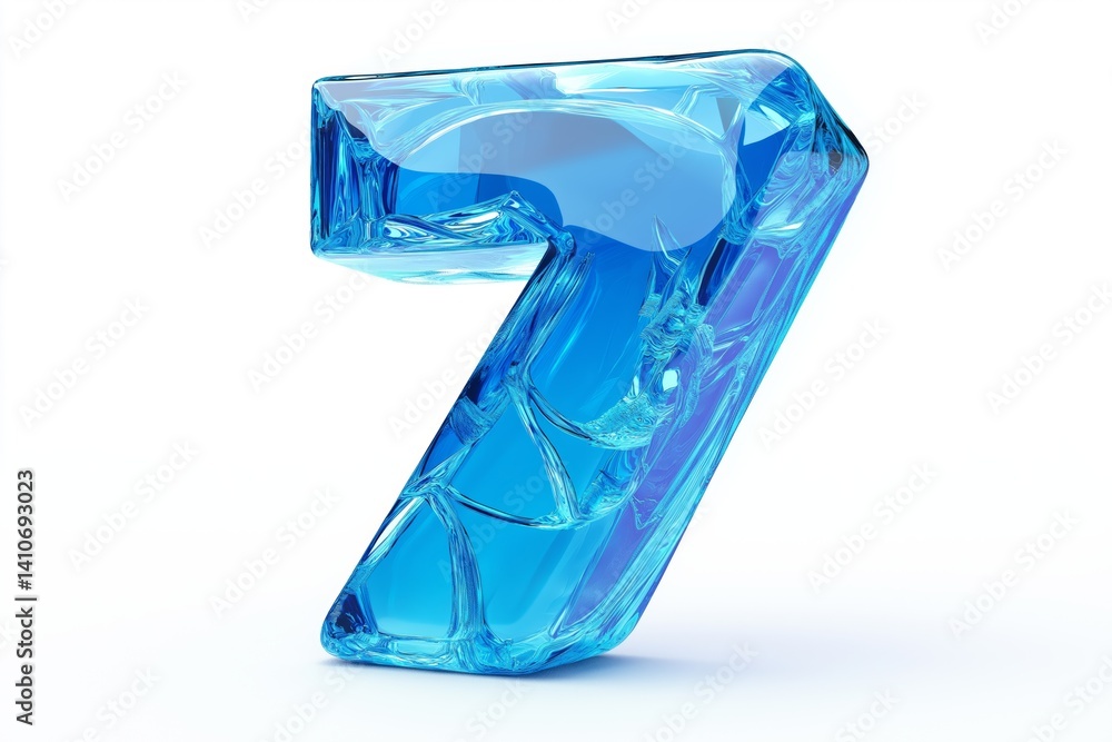 Aufkleber Frozen number seven made of clear blue ice with glossy texture and 3D structure reflecting cold abstract digital design and modern shape, Generative AI