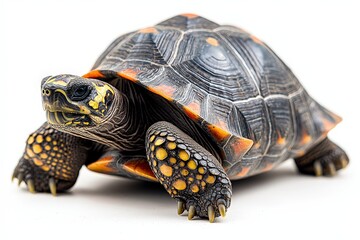 Obraz premium Vibrant tortoise closeup with colorful shell patterns on white background