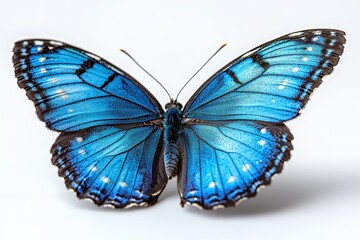 Vibrant blue butterfly with detailed texture on wings showcasing natural beauty and elegance
