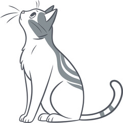 Elegant Illustration of a Graceful Cat with Curious Pose in Monochrome Style