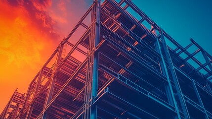 A structural steel framework stands out against a backdrop of sky, highlighting its construction readiness