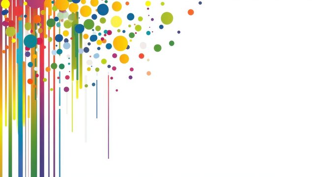 Colorful background vector with colorful line elements, white space on right side of the screen, white color, colorful stripes and dots in the top left corner, colorful geometric shapes Generative AI