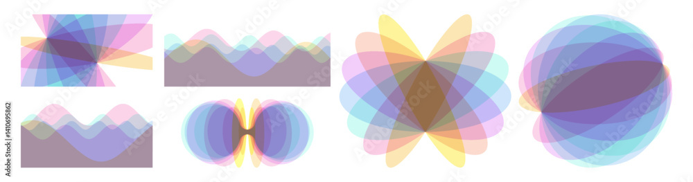 Wall mural abstract ocean seascape. sea surface with waves. sphere. geometric design of different overlapping e