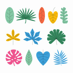 Tropical Leaf Icons in Bright Flat Modern Style