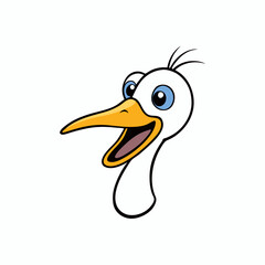 head  of stork with a baby and a joyful expression.