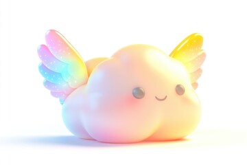 A cute, smiling cloud with rainbow wings, a delightful 3D render.