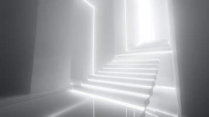 Fototapeta premium Illuminated Staircase Leading to Bright Light in Modern Minimalist Architecture