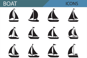 Minimalistic Boat Icon Collection - Black Sailing Vessel Graphics for Travel and Transport Themes