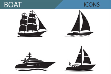 Sea Adventure Icon Set - Sailing Boat Silhouettes for Outdoor and Water Themed Designs