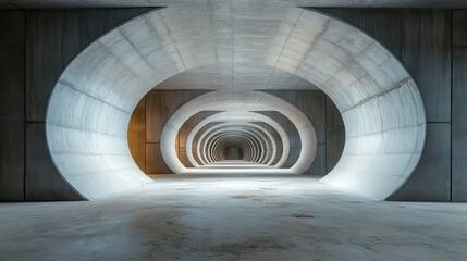 This compelling image features a cylindrical concrete tunnel, its abstract design emphasizing the interplay of light and shadow in a minimalistic environment.