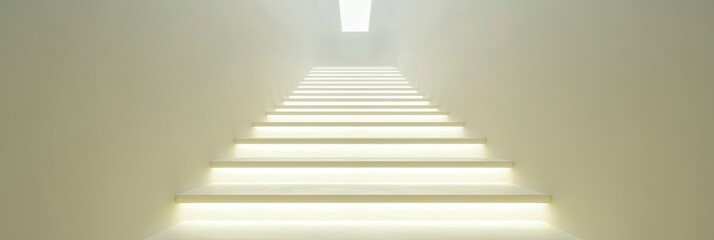 Illuminated Staircase Leading to Light Modern Minimalist Architecture