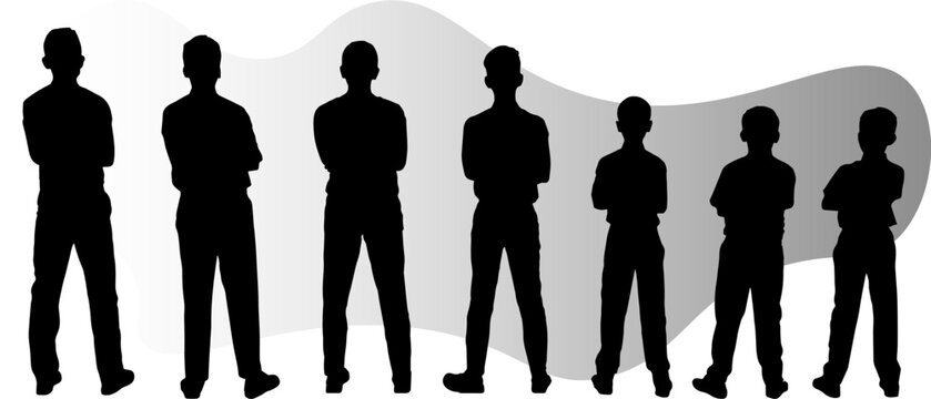 Silhouettes of young people turned back with soft gradient background