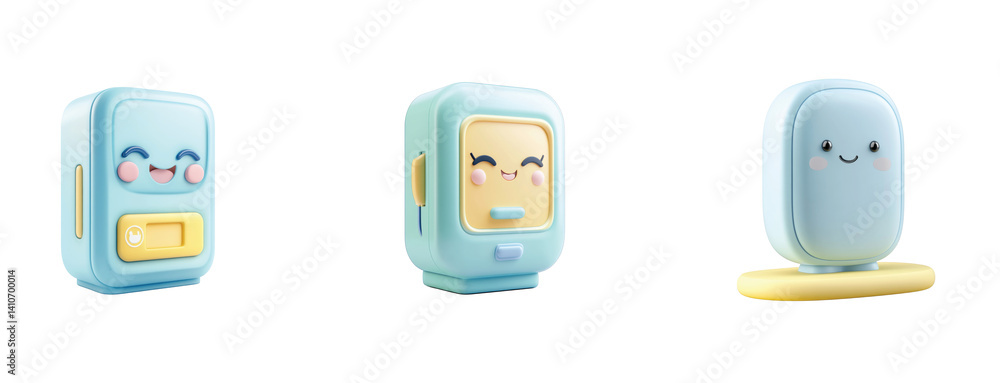 Aufkleber cute cartoon robots with smiling faces and unique features in soft pastel colors