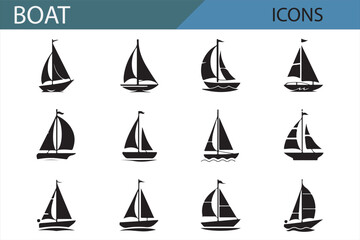 Sailing Boat Icon Collection - Bold Black Silhouettes for Nautical and Marine Themes