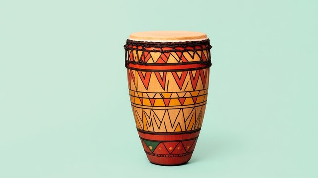 Conga Drum Geometric Design, Teal Background, African Percussion Instrument, Musical Instrument Conga, Percussion