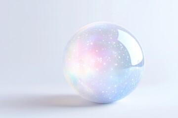 Obraz premium A iridescent, speckled egg-shaped orb rests on a pale background, evoking a celestial or dreamy atmosphere.