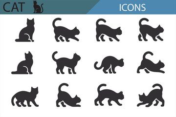 Cat Action Icons - Vector Design Pack of Cats in Various Poses for Graphic and Pet Themes