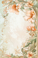 Obraz premium Antique Floral Border Vector in Art Nouveau Style for Romantic Presentation and Wedding Invitations