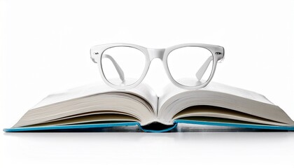 Children's glasses and book isolated on white background
