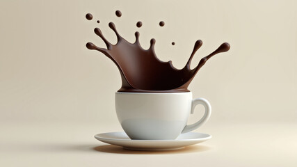 cup of black coffee splash, 3d illustration.