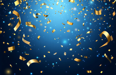 Fototapeta premium Falling Gold Confetti on Blue Background Celebration