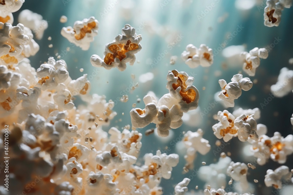 Leinwandbilder Popcorn Burst: A delicious explosion of fluffy goodness floating in a dynamic and visually appetizing composition.