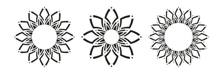 Design Elements Set. Abstract Flower Icons. Radial Geometric Floral Patterns. 