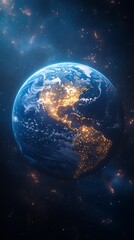 Earth from Space Phone Wallpaper &ndash; Glowing City Lights & Starry Cosmos | Vertical Mobile Background in 4K HD

