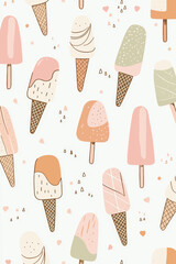 Seamless Ice Cream and Popsicle Vector Pattern in Pastel Colors for Summer Design and Packaging