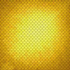 Vector snake pattern. Yellow dragon scale. Fish texture. Gold skin background of reptile mermaid lizard. Oriental monster skin print. © valeo5