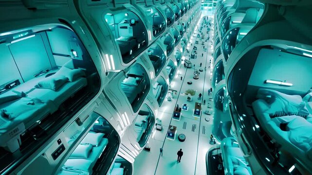 A view of the inside of a futuristic space station