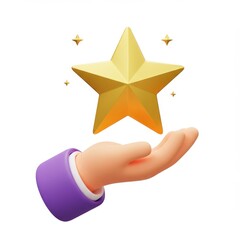 Hand holding golden star illustration on white background
