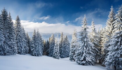 Obraz premium Winter landscape with snowy fir trees