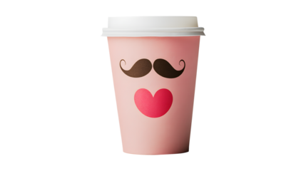 A cup with a mustache and a heart on it