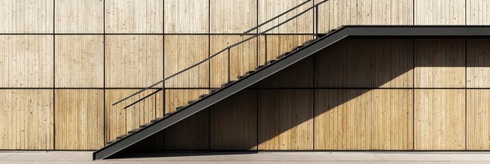 Modern Exterior Metal Staircase Against Wooden Wall