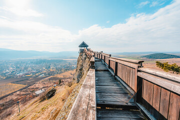 Fototapeta premium Watchtower of Boldogkő or Boldogko fortress with Boldogkővárallja village near tokaj region in Hungary