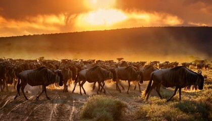 Obraz premium Great wildebeest migration in Kenya