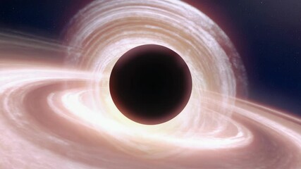 Spectacular black hole surrounded by luminous accretion disk and orbiting cosmic particles, illustration of deep outer space. - Powered by Adobe