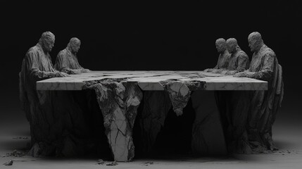 Crumbling Consensus: A Sculpted Depiction of Decaying Power Structures