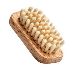 Pet products Natural bamboo brush with soft bristles, white isolated background pet care