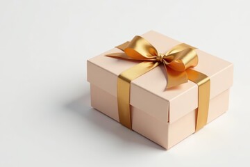 Obraz premium Elegant gift box, gold ribbon, white background, beautiful, box