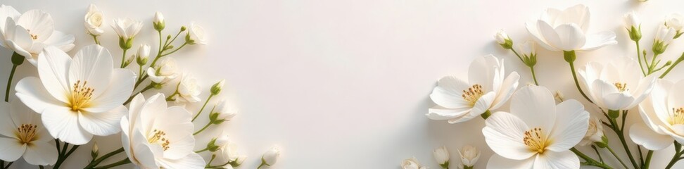 Obraz premium Luxurious white floral arrangement, pastel backdrop , soft focus, beautiful flowers