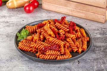 Italian fusilli pasta with tomatoes