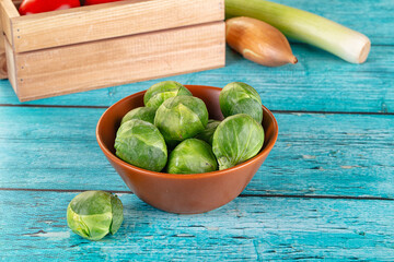 Raw green ripe brussels sprouts