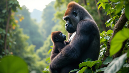 Obraz premium Curious Monkey Perched in a Tropical Tree