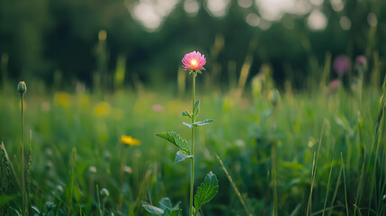 Pink Flower In A Green Meadow