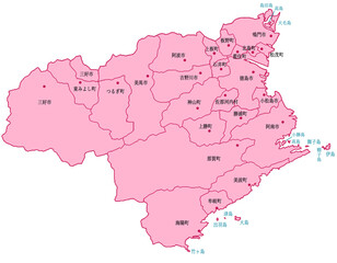 徳島県　地図　ピンク　斑点　イラスト