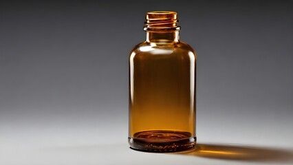 A clear amber glass bottle, commonly used for storing liquids or supplements.