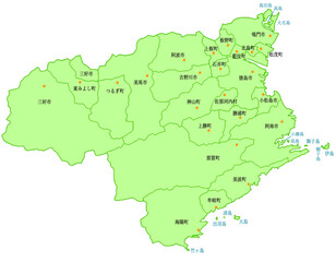 徳島県　地図　黄緑　斑点　イラスト